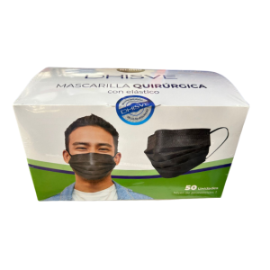 Mascarilla Quirúrgica Con Elástico Negra Caja de 50 Unidades Dhisve